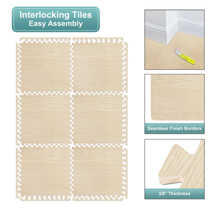 Sorbus 96 Square Feet White Oak Foam Interlocking Floor Mats, 24-Piece, Water-Resistant