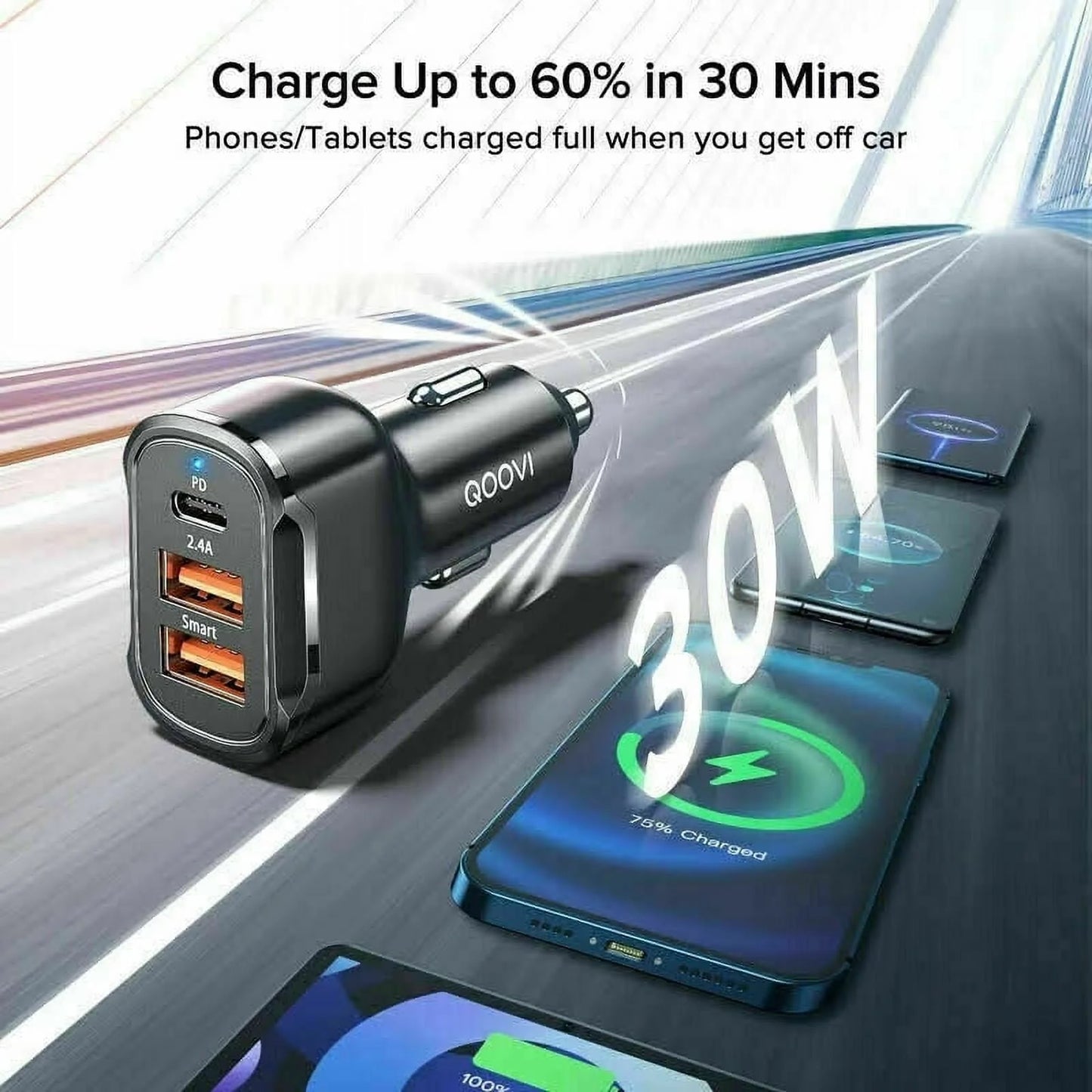 3in1 USB PD 30W Type-C Car Charger 2.4A Fast Charge Lighting Adapter For iPhone 13 12 11 Pro Max iPad Google pixel