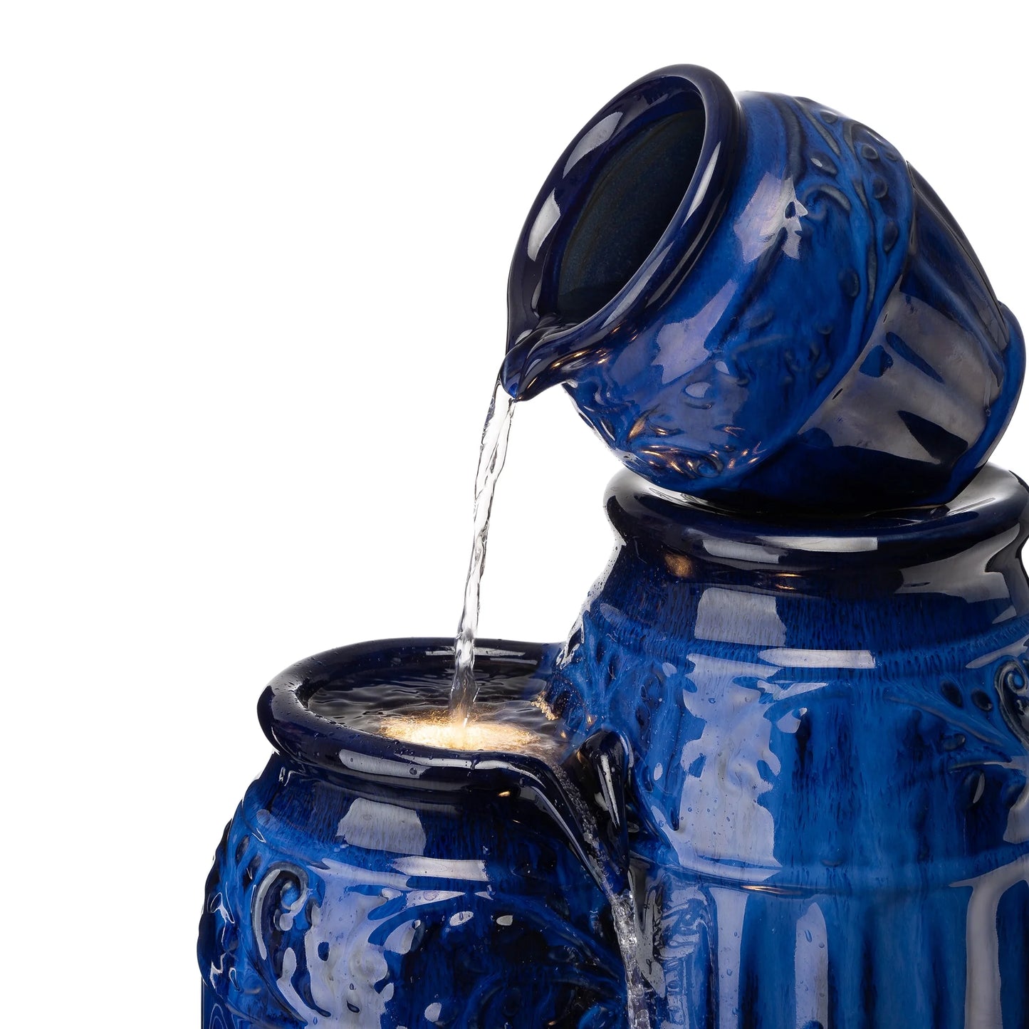 Glitzhome 27.25" 4 Tier Embossed Pattern Ceramic Pots Electrical Water Fountain with LED Light