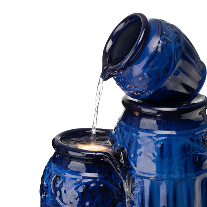 Glitzhome 27.25" 4 Tier Embossed Pattern Ceramic Pots Electrical Water Fountain with LED Light