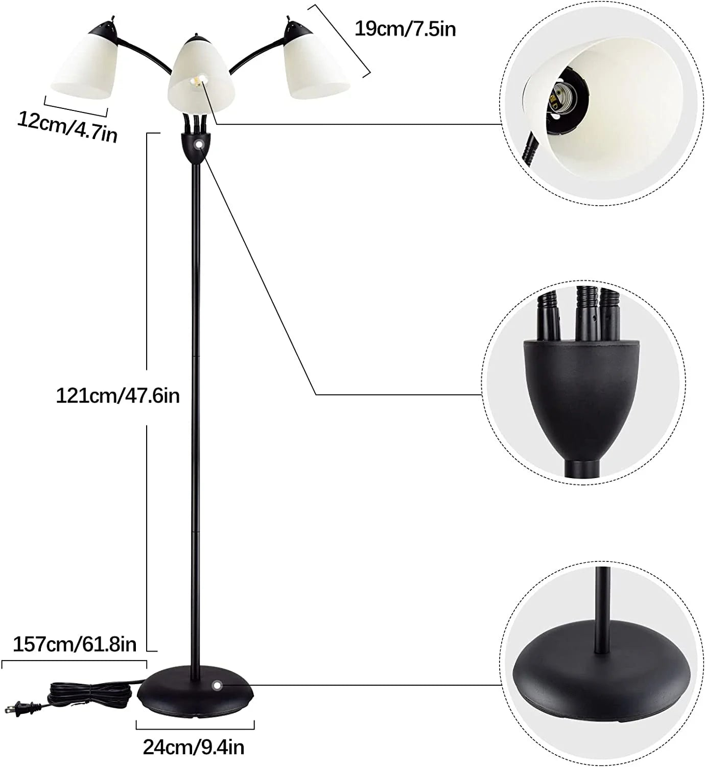 DINGLILIGHTING Floor Lamp Tall for Room: Flexible Gooseneck Floor Lamps Standing for Bedroom Home Office - Modern Floor Lights 5-Light