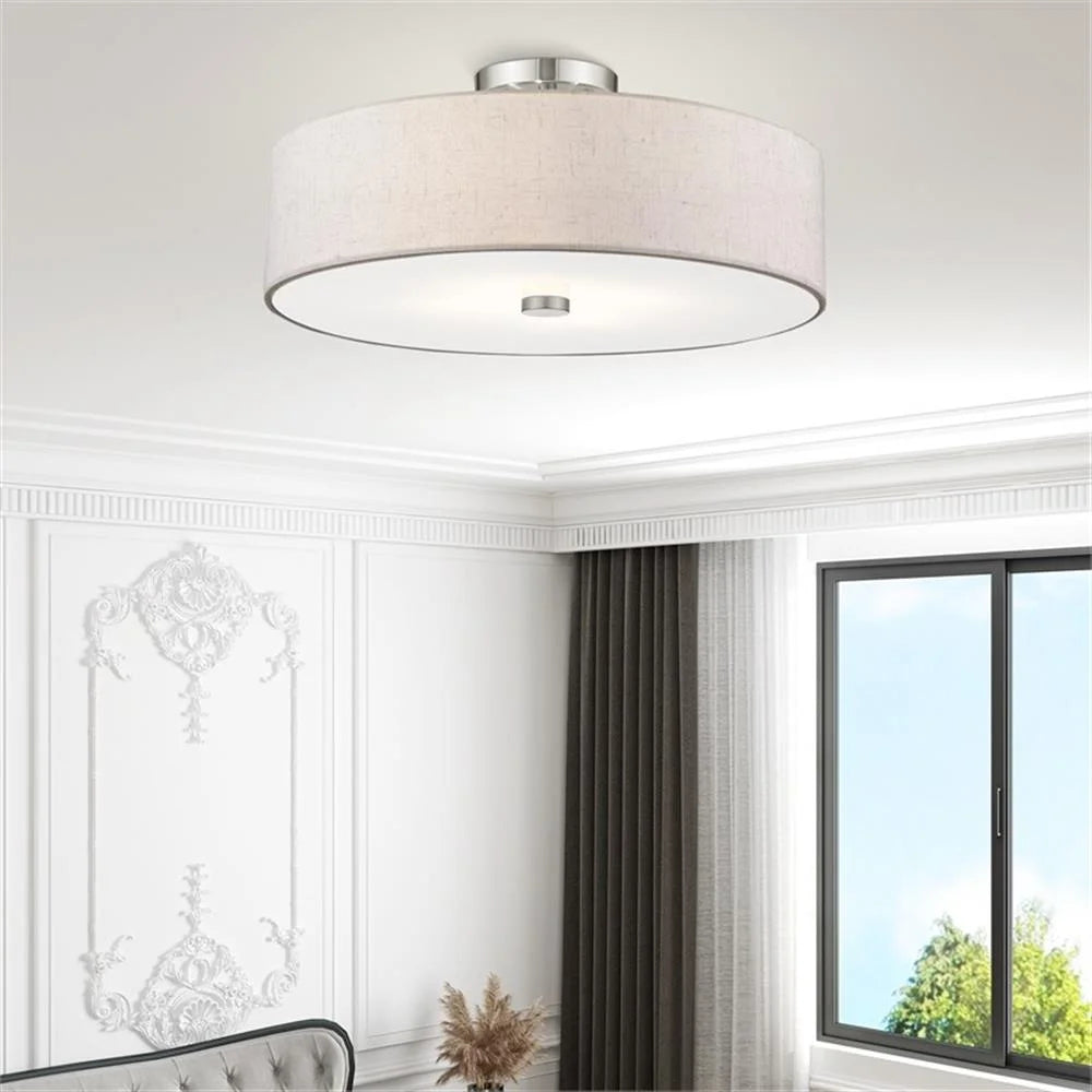 Livex Lighting Meridian 8" 4-Light Metal & Fabric Semi Flush in Brushed Nickel