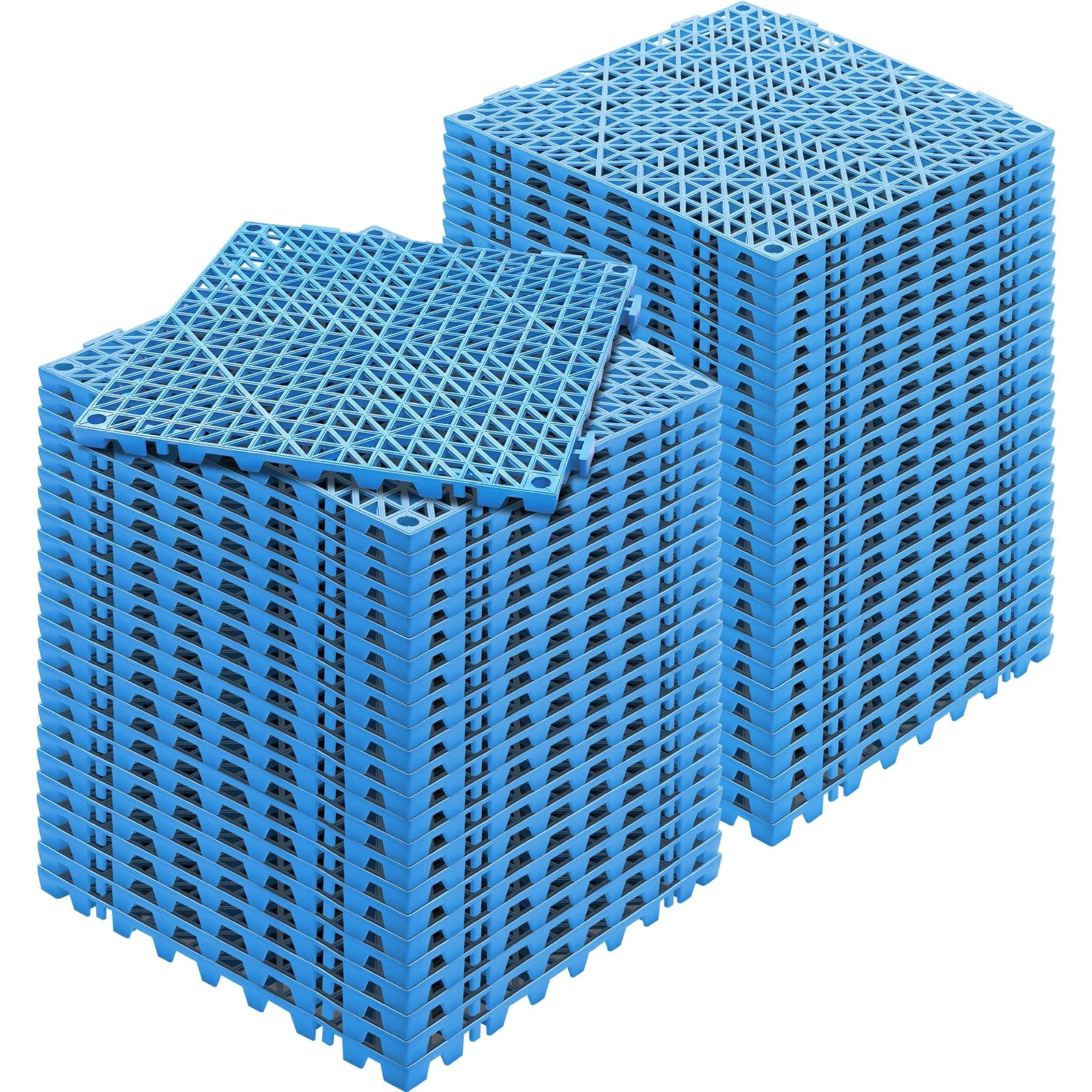 KFFKFF Connectable Tiles in Blue, 55PCS, Measuring 12" x 12" Each, Composed of Gentle PVC, Featuring Interlocking Drainage Floor Tiles, Slip-Resistant with Drainage Openings, in Blue