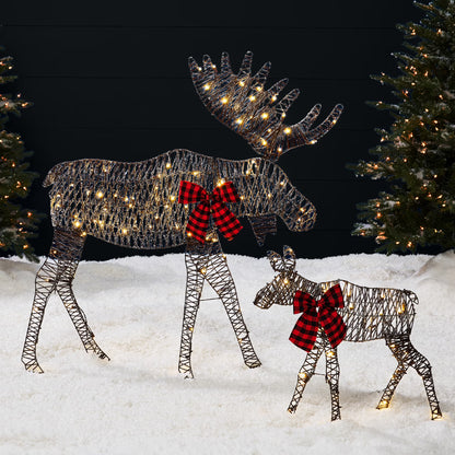 Best Choice Products 4ft 2-Piece Lighted 2D Christmas Moose Set Outdoor Decor w/125 LED Lights, Stakes - Rattan