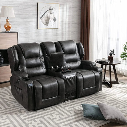 IPKIG Electric Home Theater Seating- Power Recline Chair Loveseat RV Sofa with Console, 67" Double Recliner 2-Seater RV Couch with Storage/USB Charging/Lighting/Cup Holders for Living Room