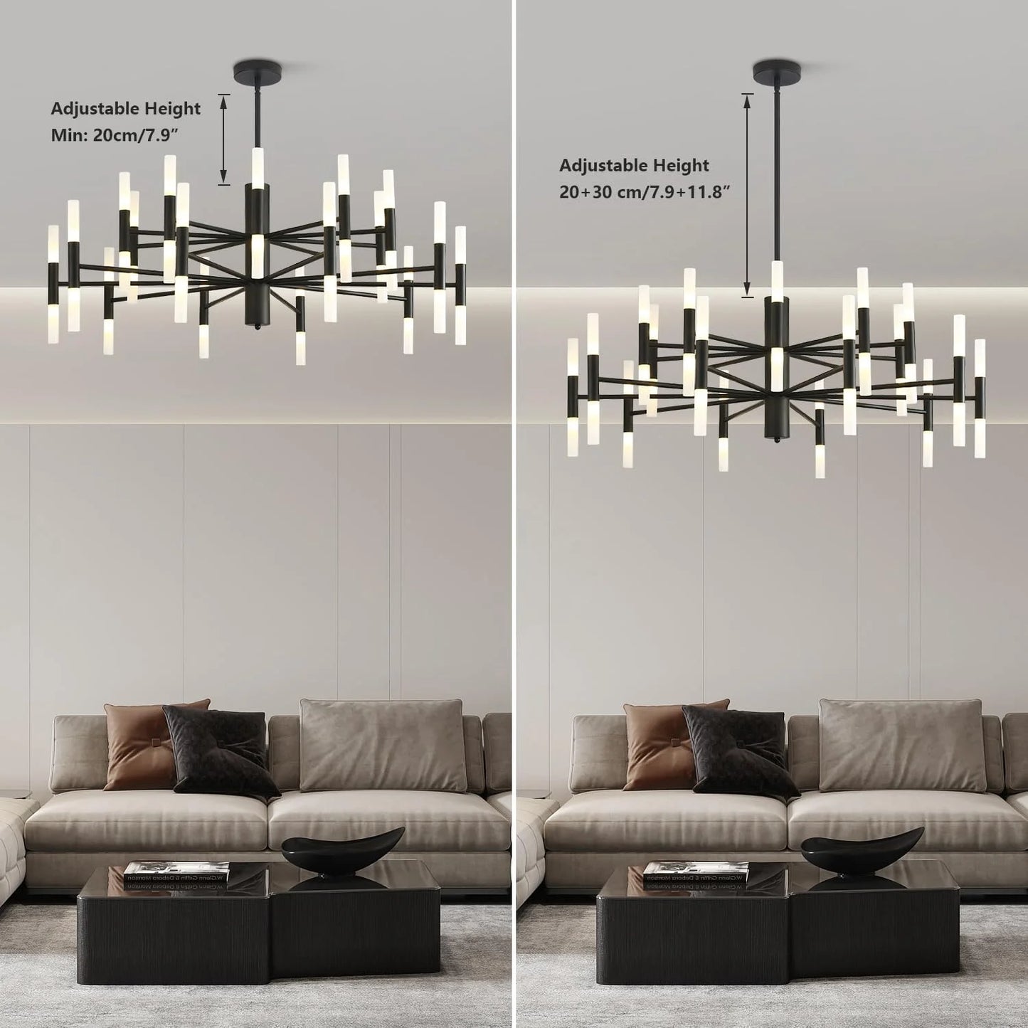 KCO Lighting Black Sputnik Light Fixture, Vintage Chandelier 40 Lights, Mid Century Modern LED Farmhouse Ceiling Light