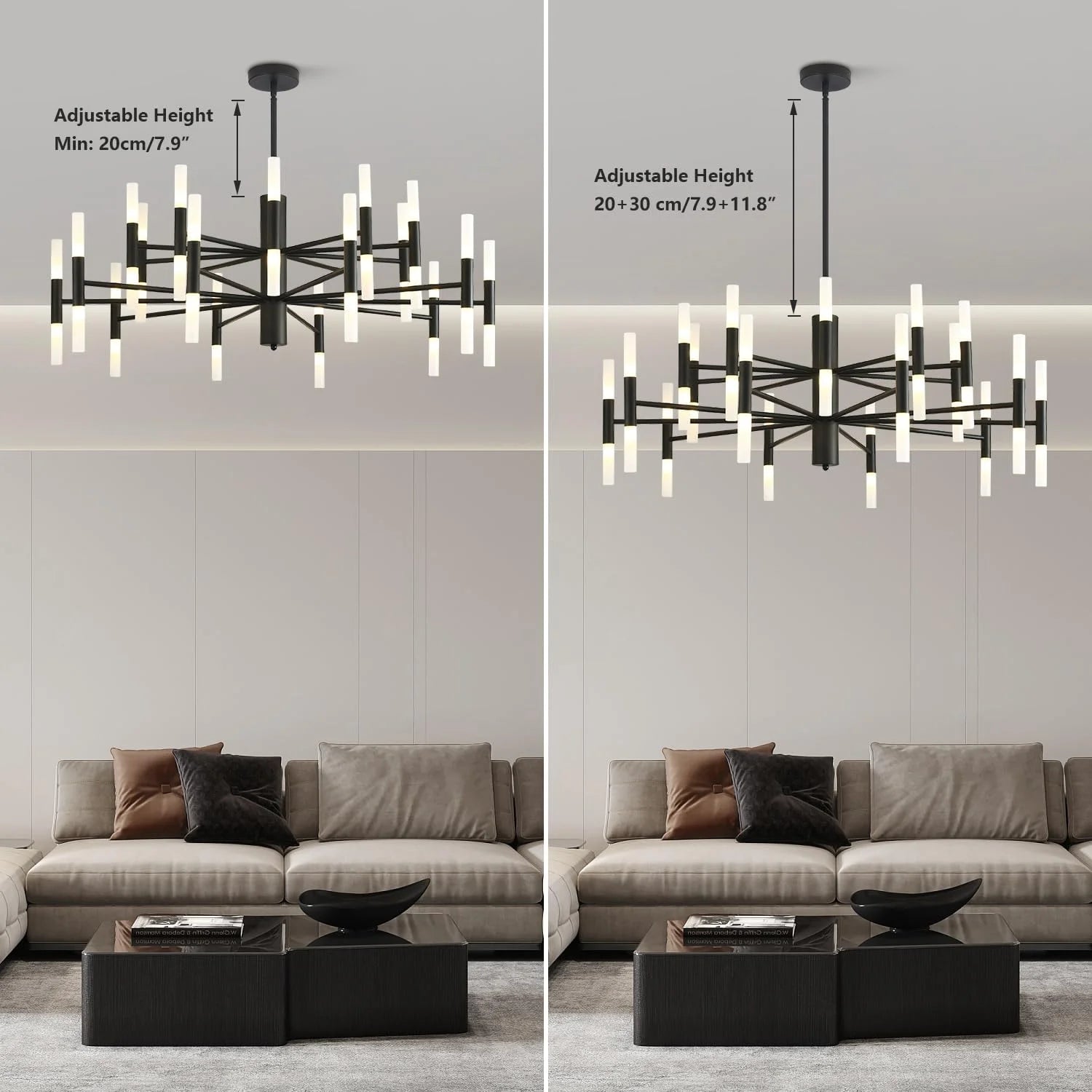 KCO Lighting Black Sputnik Light Fixture, Vintage Chandelier 40 Lights, Mid Century Modern LED Farmhouse Ceiling Light