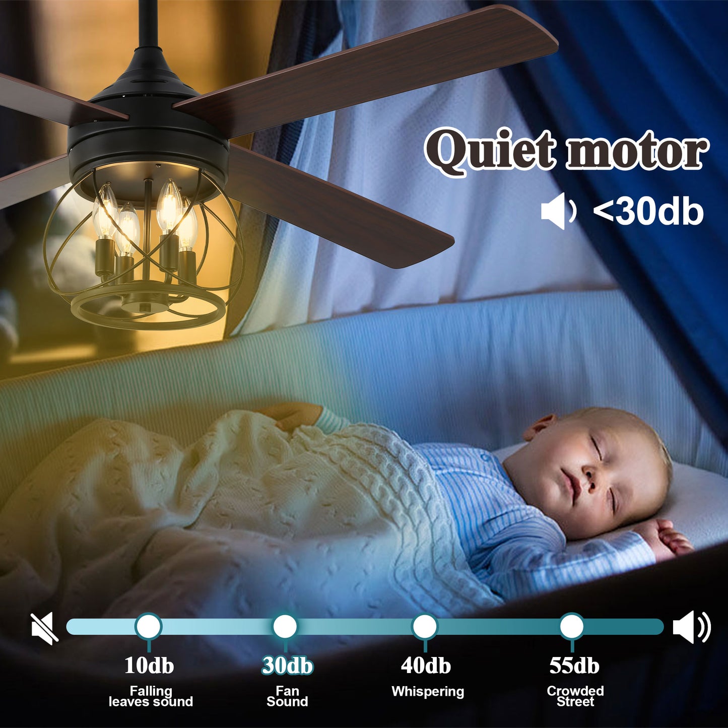 52" Farmhouse Ceiling Fan 4-Light Wood Lighting Reversible Blades with Light and Remote Control 6 Speed