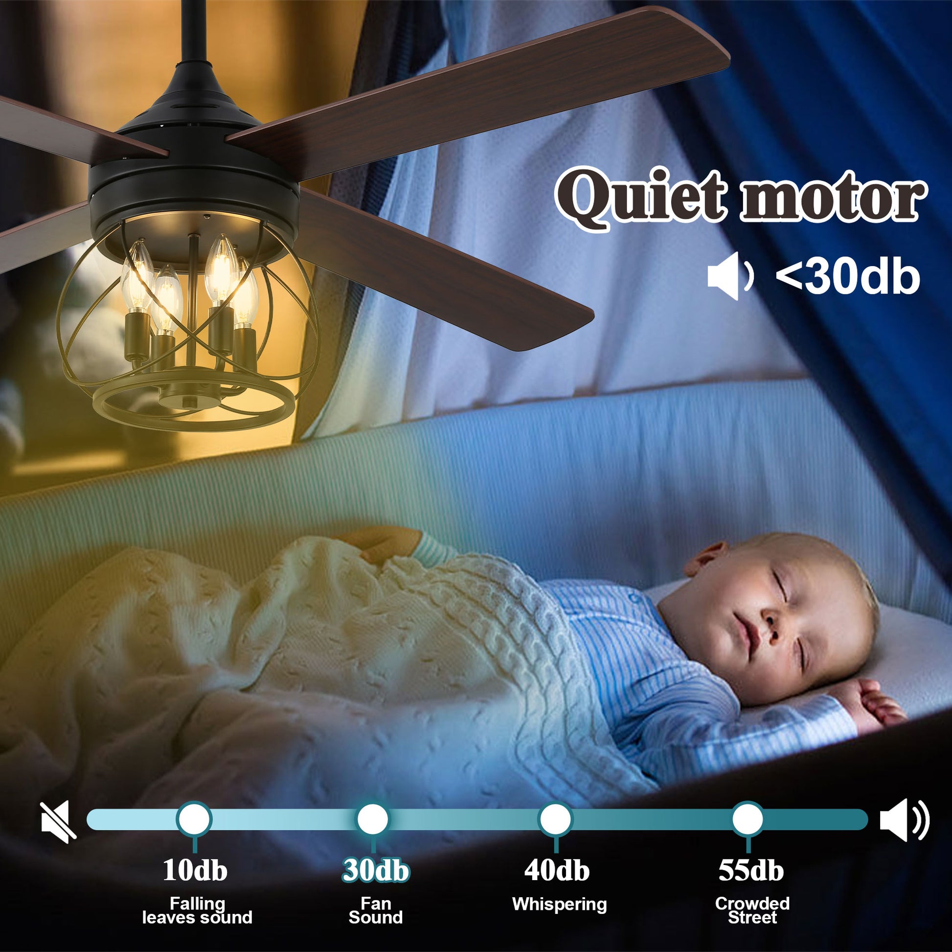 52" Farmhouse Ceiling Fan 4-Light Wood Lighting Reversible Blades with Light and Remote Control 6 Speed
