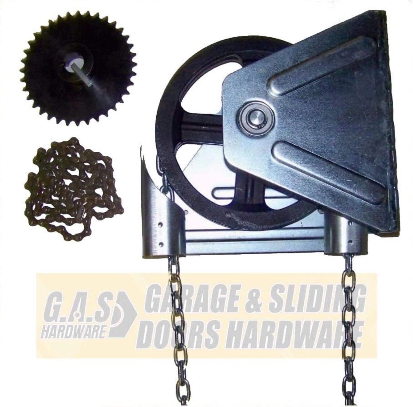 G.A.S Hardware Garage Door Chain Hoist Kit Model 2000R 4:1 Reduction Wall Mount (1.25 Inch Shaft) | Chain Hoist Replacement for Garage Door Repair | Garage Chain Replacement Set