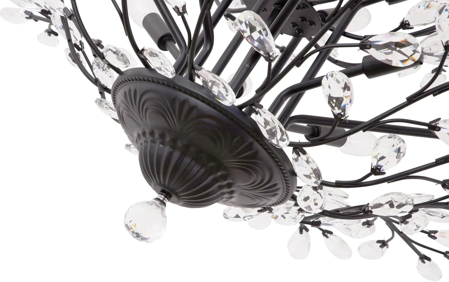 Maxax 4 Lights Semi Flush Mount Crystal Chandelier, Modern K9 Ceiling Light Fixtures, Adjustable Hanging Pendant Lighting, E12 Ceiling Light for Entry Way, Dinning Room, Living Room, Bedroom, Black