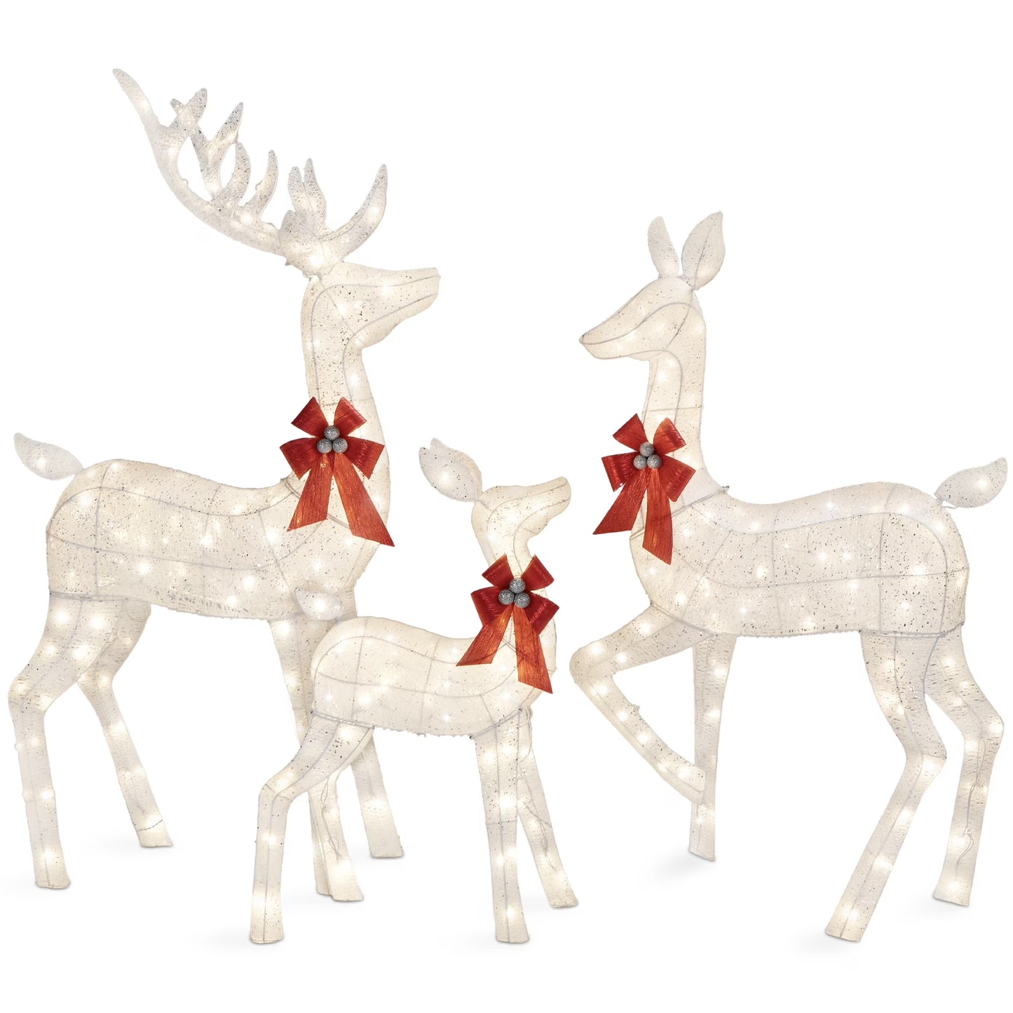 Best Choice Products 3-Piece Lighted Christmas Deer Set Outdoor Yard Decoration w/360 LED Lights, Stakes - White