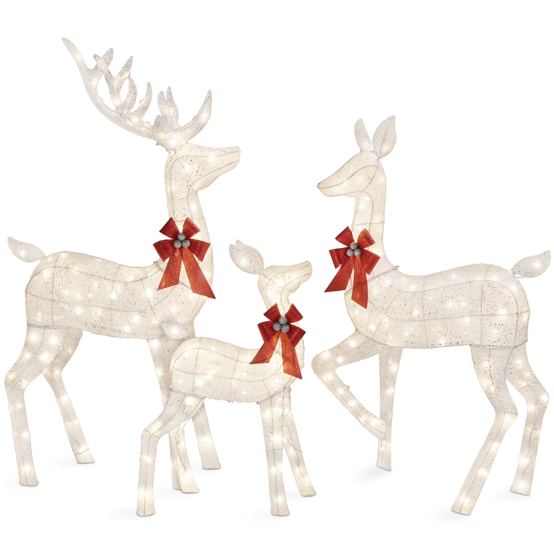 Best Choice Products 3-Piece Lighted Christmas Deer Set Outdoor Yard Decoration w/360 LED Lights, Stakes - White