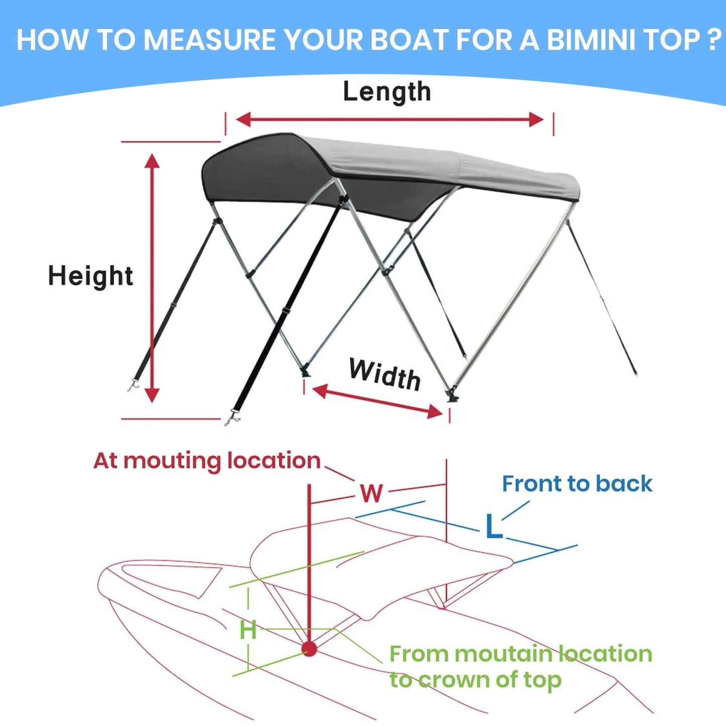 Leader Accessories 3 Bow Bimini Top Boat Cover Includes Mounting Hardwares with Aluminum Frame,Multi Colors