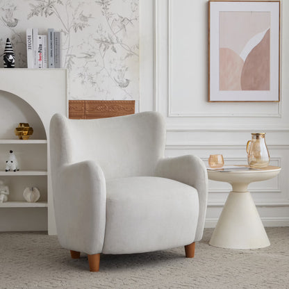 Christopher Knight Home Mid-Century Modern Velvet Wingback Accent Chair with Birch Legs, White