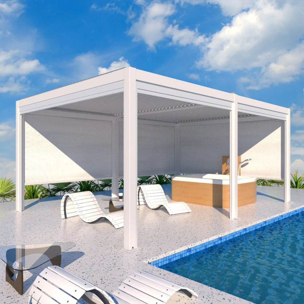 Freestanding Villa Pergola with Motorization and LED Lighting Included, 19' x 13', White