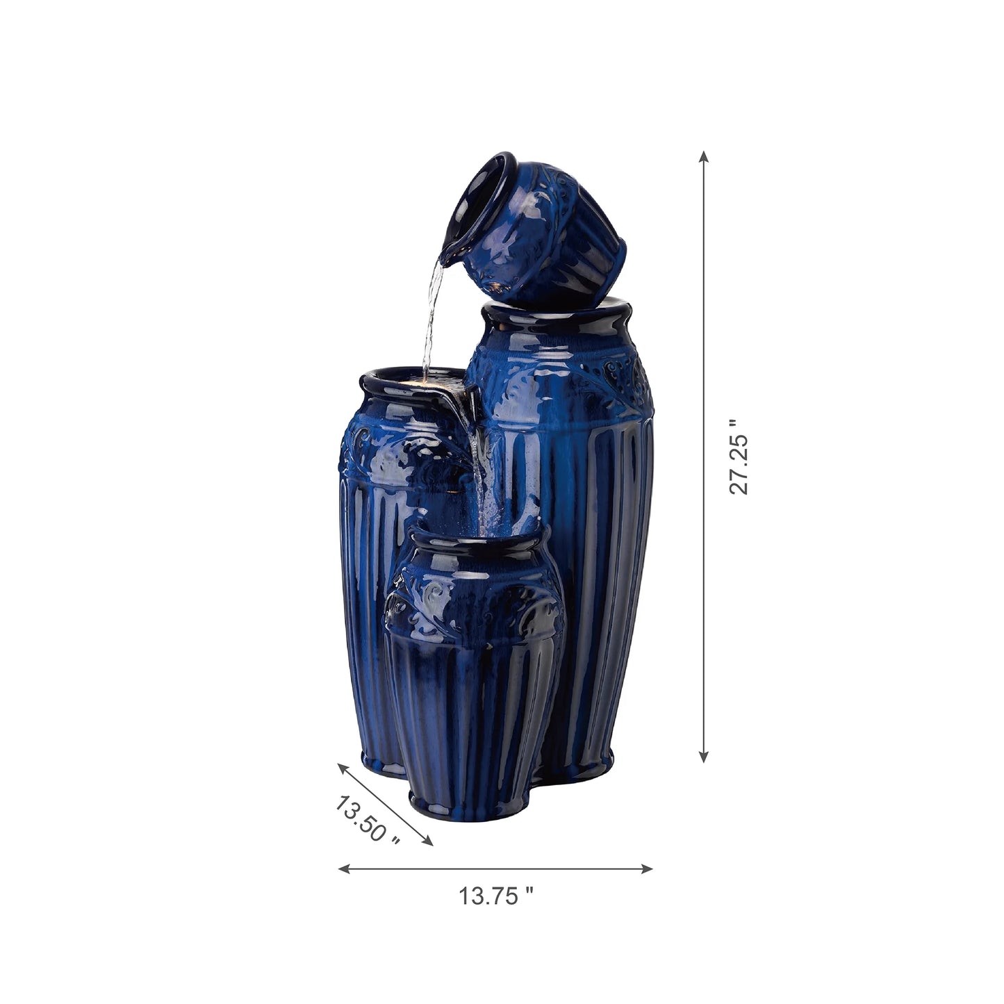 Glitzhome 27.25" 4 Tier Embossed Pattern Ceramic Pots Electrical Water Fountain with LED Light