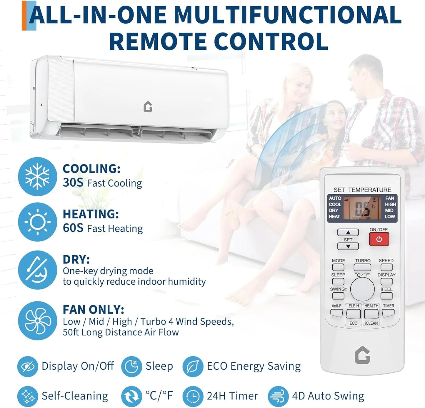 19 SEER2 9000 BTU Mini Split Air Conditioner,2025 New Update 230 V Split AC Unit Heating and Coolings up to 450,Inverter Ductless Air Conditioner w/Wifi,Remote Control.More Energy Efficient