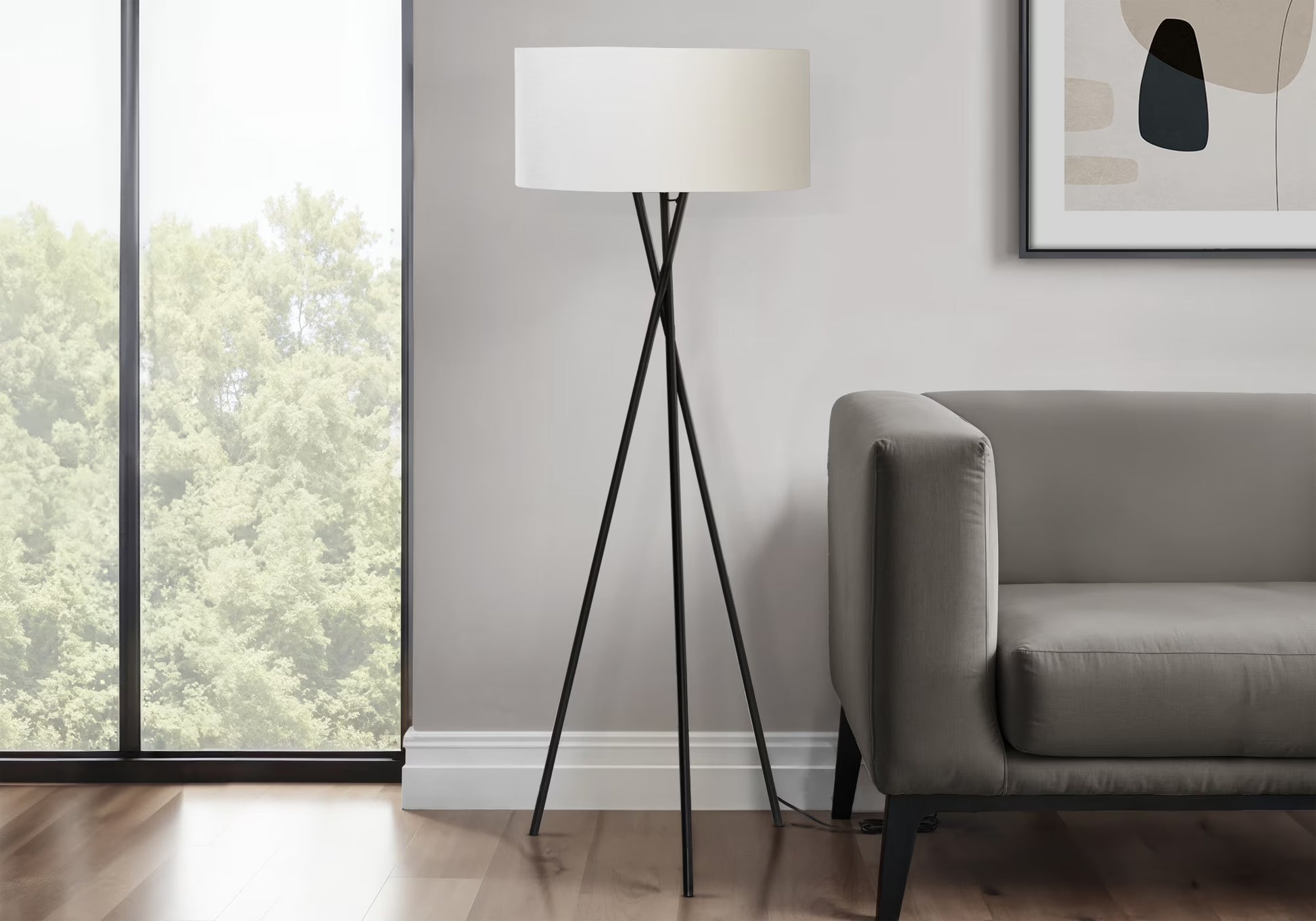 Modern Tripod Floor Lamp - 62" Black Metal & Ivory Shade - 3-Way Dimmable Lighting for Living Room & Bedroom