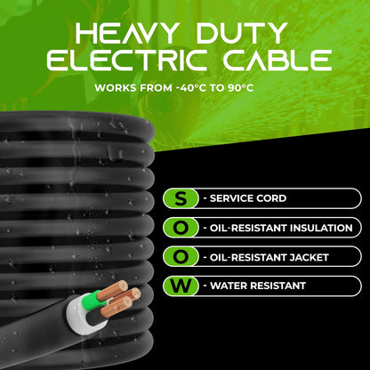 GearIT 8/4 8 AWG Portable Power Cable (25 Feet - 4 Conductor) SOOW 600V 8 Gauge Electric Wire for Motor Leads, Portable lights, Battery Chargers, Stage Lights and Machinery -25ft Electrical Cord