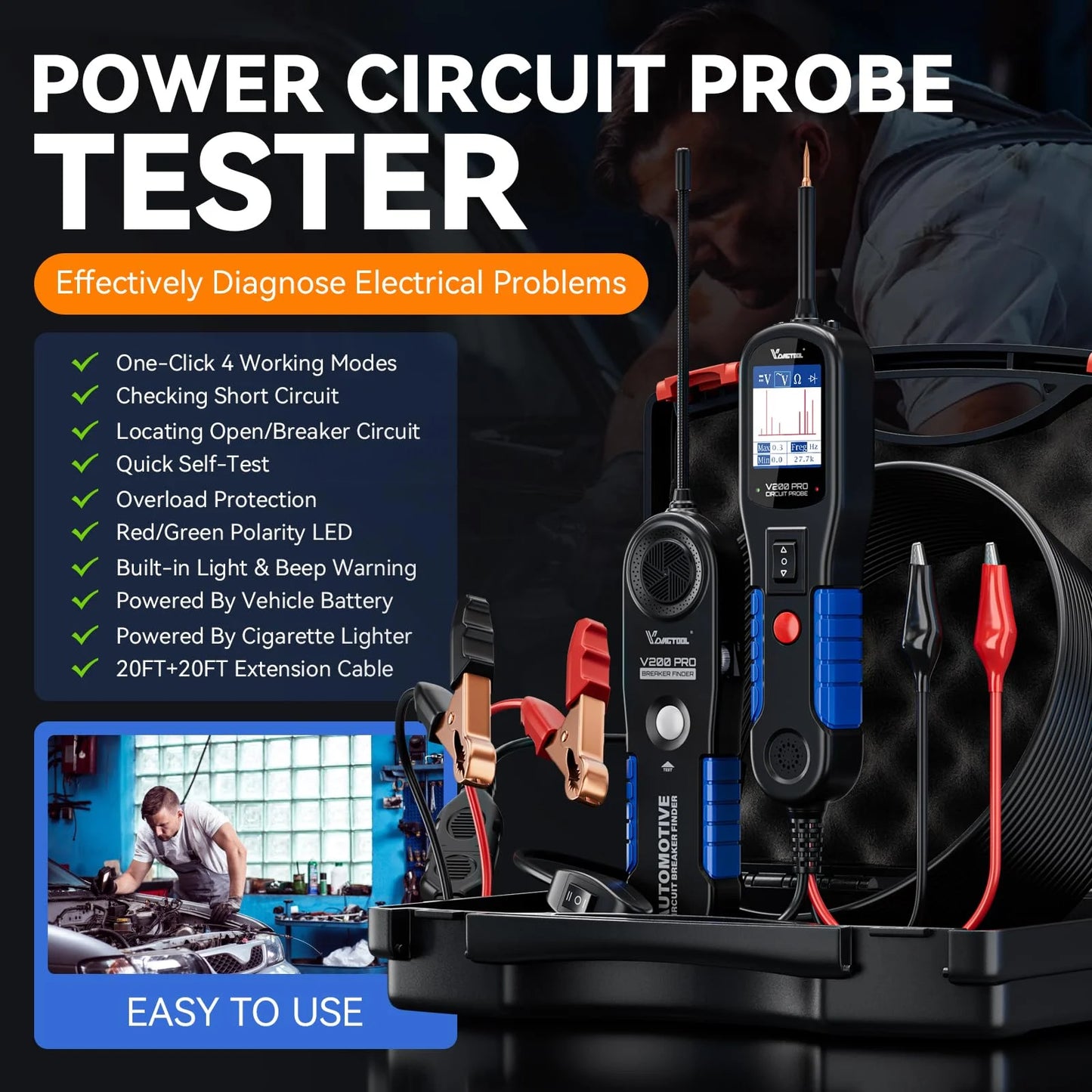 VDIAGTOOL V200 PRO Automotive Power Probe Tester Circuit Breaker Finder Tool 12/24V Electrical Open Short Circuit Finder Wire Tracer