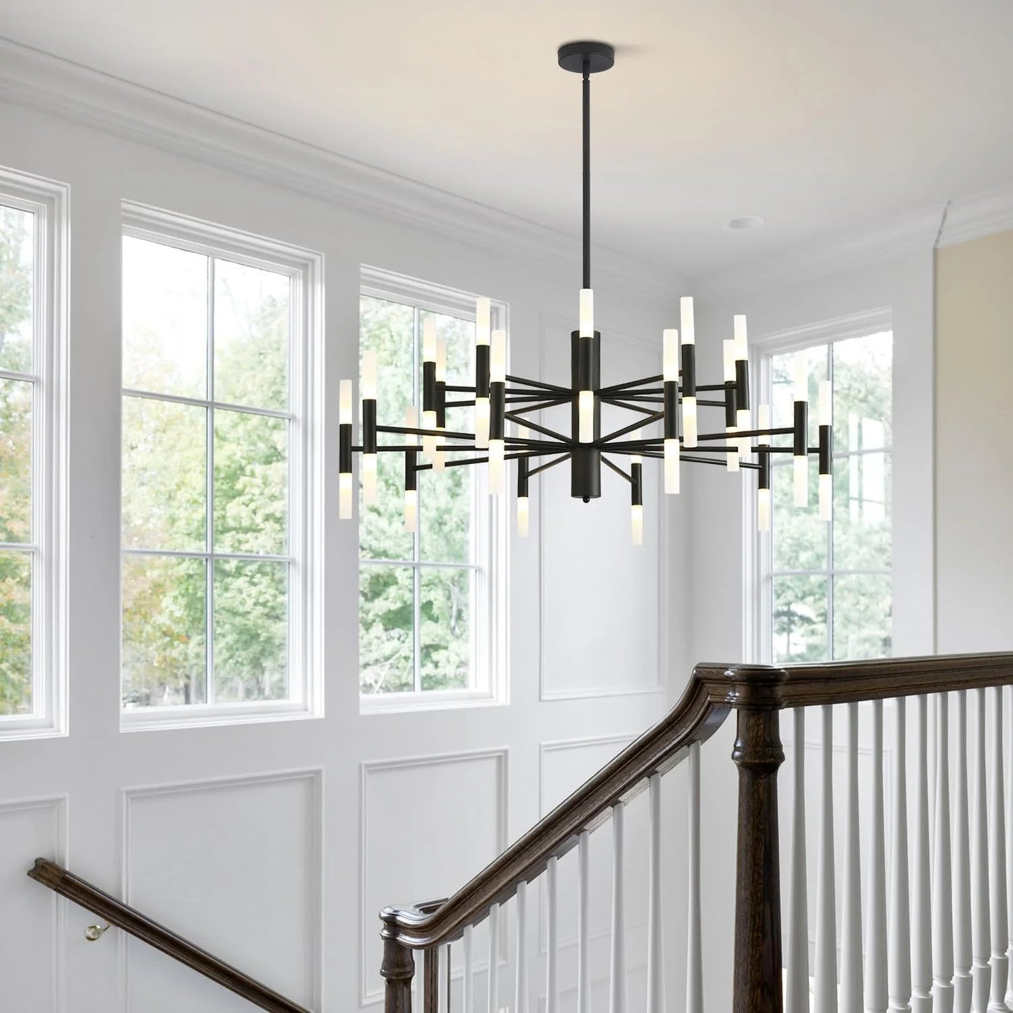 KCO Lighting Black Sputnik Light Fixture, Vintage Chandelier 40 Lights, Mid Century Modern LED Farmhouse Ceiling Light