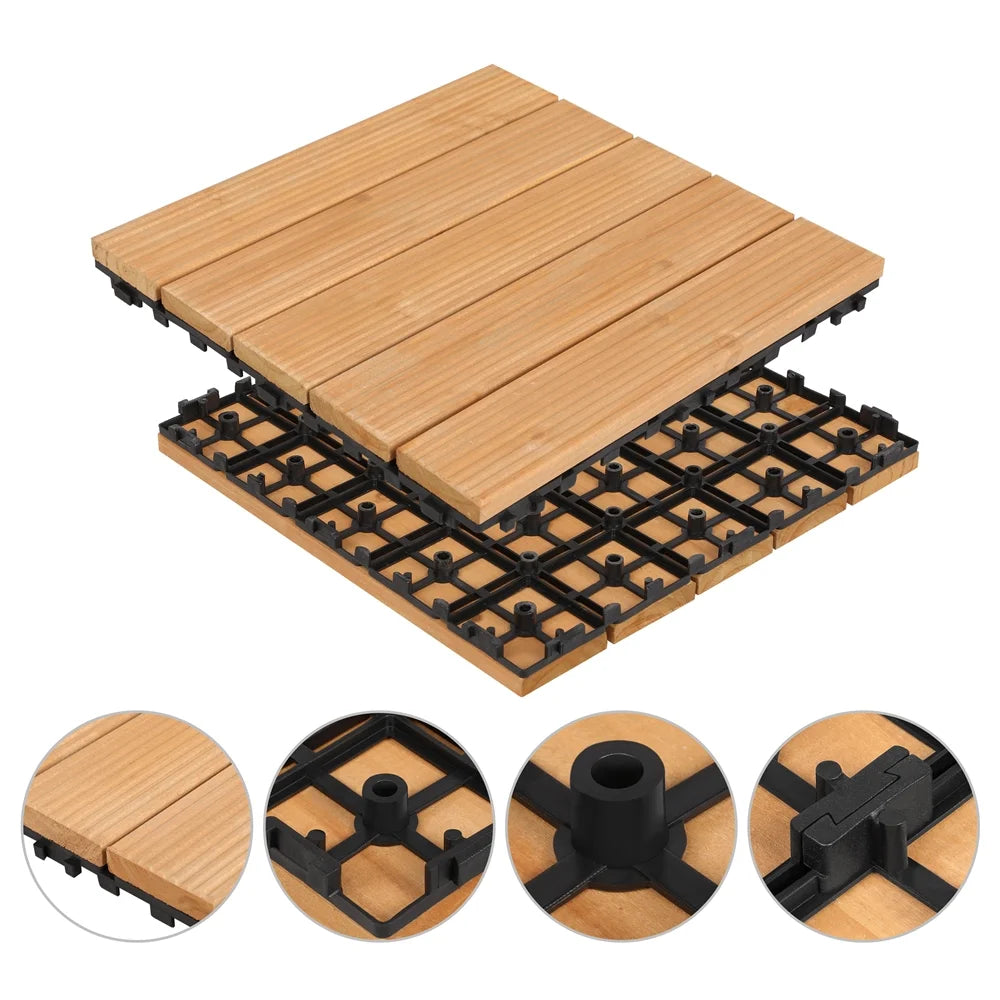 Renwick 12" x 12" Square Wooden Floor Tiles, 27 Pieces, Natural Wood