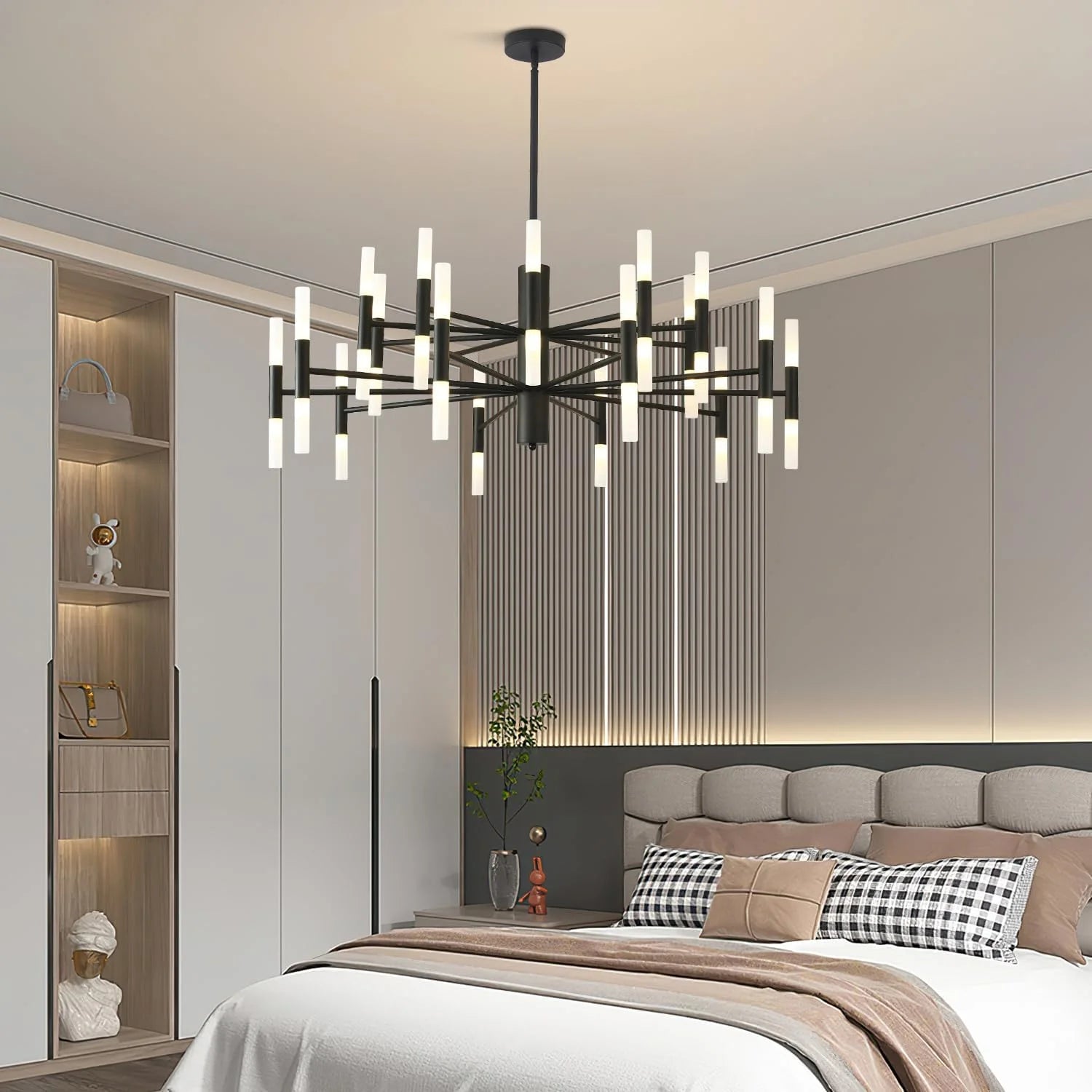KCO Lighting Black Sputnik Light Fixture, Vintage Chandelier 40 Lights, Mid Century Modern LED Farmhouse Ceiling Light