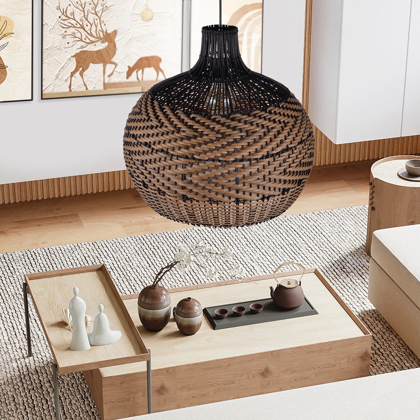Arturesthome Basket Light Fixture Rattan Pendant Lighting for Living Room 1-Lights