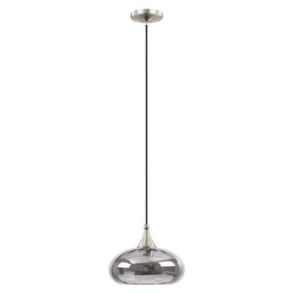 Livex Lighting 11" 1-Light Smoke Glass & Metal Single Pendant in Brushed Nickel