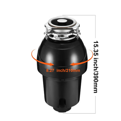 KFFKFF Garbage Disposal, 1.25HP 3360RPM Constant Operation Kitchen Scraps Grinder, Simple Connection Food Residue Grinding Mechanism with Noise Dampening, Electrical Cable & Spatter Shield