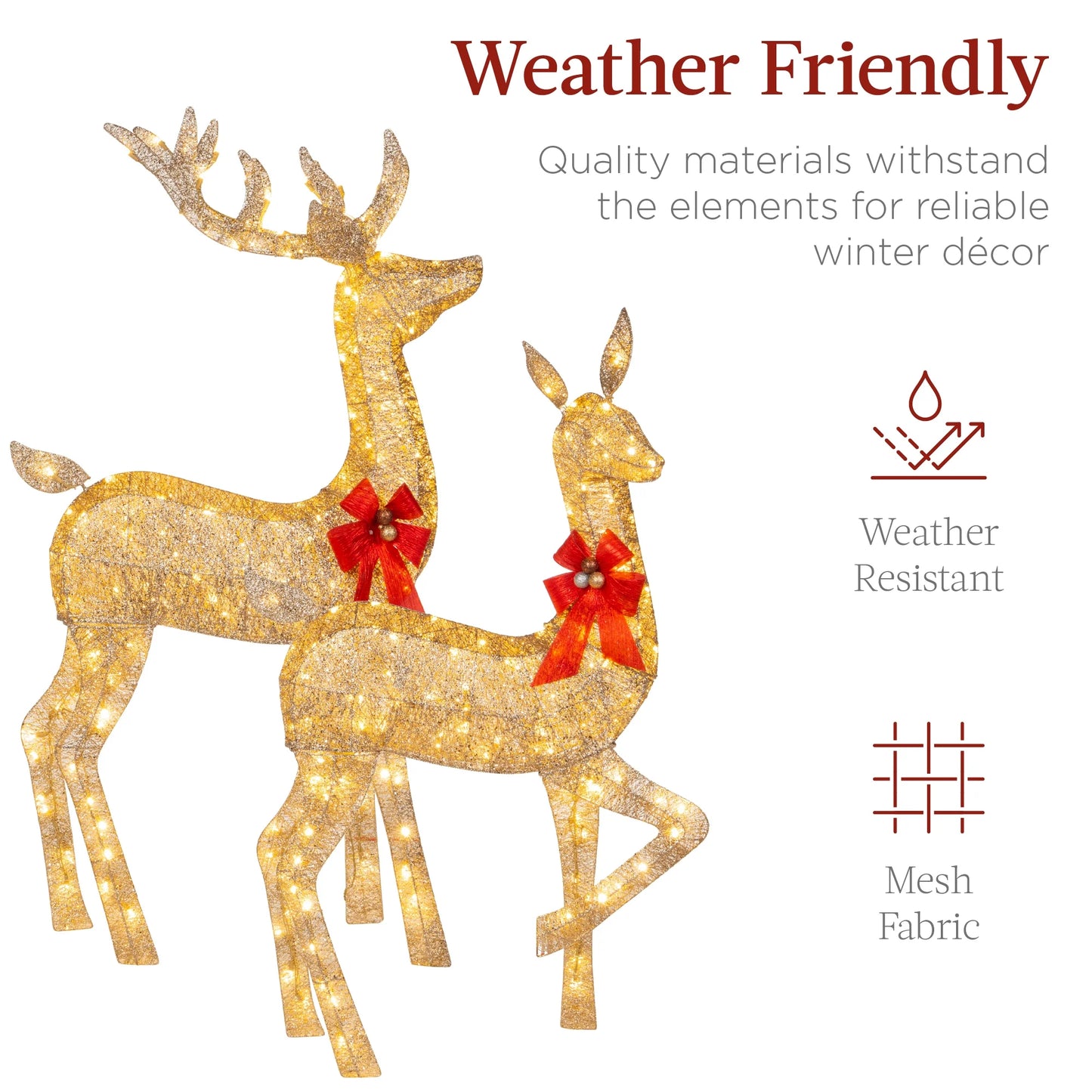 Best Choice Products 6.5ft 3-Piece Lighted Christmas Deer Set Outdoor Yard Decoration w/385 LED Lights, Stakes - Gold
