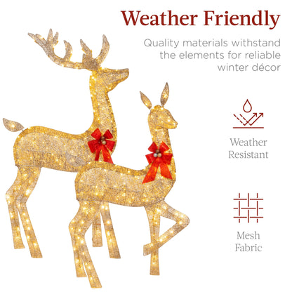 Best Choice Products 6.5ft 3-Piece Lighted Christmas Deer Set Outdoor Yard Decoration w/385 LED Lights, Stakes - Gold