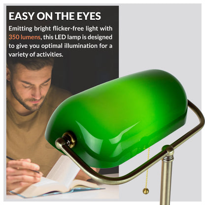 Newhouse Lighting Morgan Antique Green Adjustable Energy-Efficient LED Bankers Desk Lamp