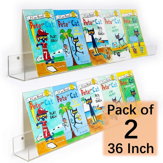 NIUBEE 2 -Packs Kids Acrylic Floating Bookshelf 36 Inch, Christmas Decor, Clear Bathroom Wall Floating Shelves, Invisible Wall Bookshelves Ledge Book Shelf, 50% Thicker with Free Screwdriver