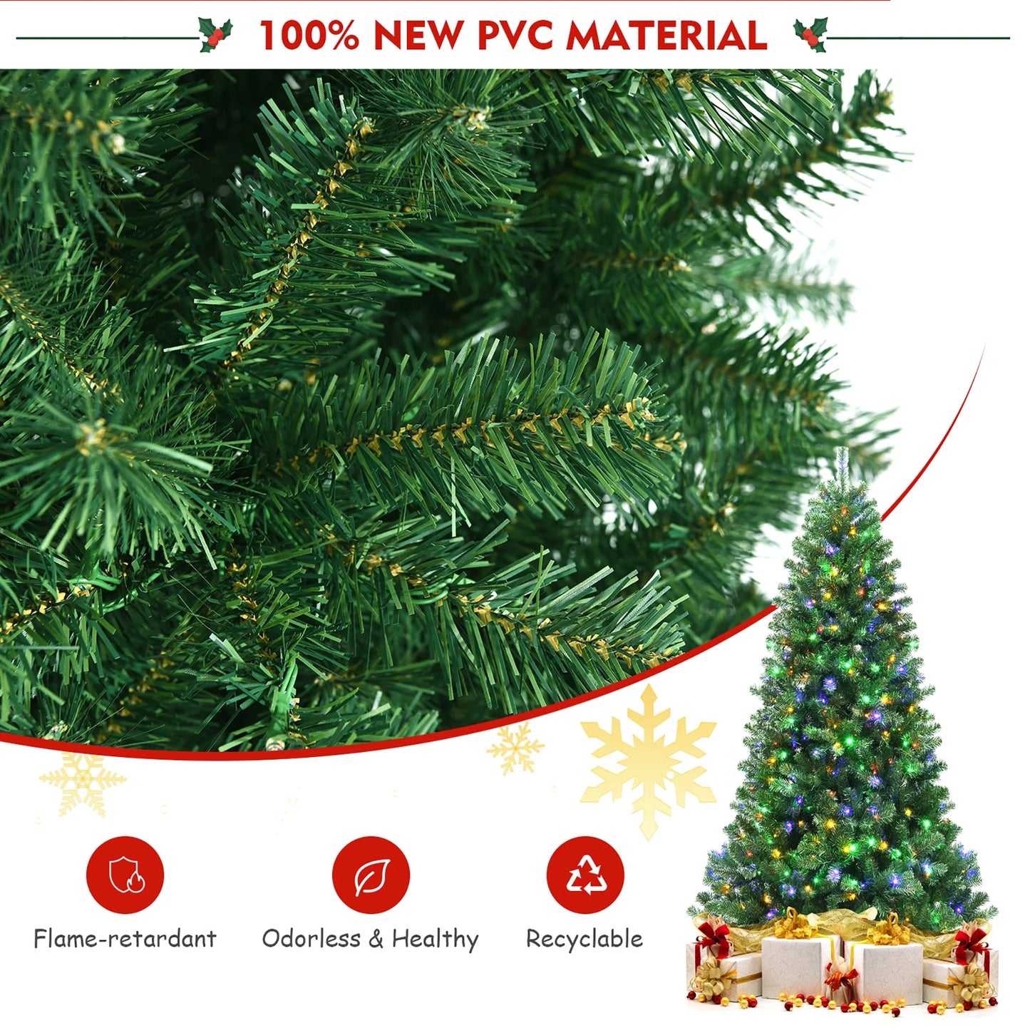 Costway 7ft Pre-lit Hinged Christmas Tree w/Remote Control & 9 Lighting Modes