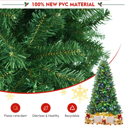 Costway 7ft Pre-lit Hinged Christmas Tree w/Remote Control & 9 Lighting Modes