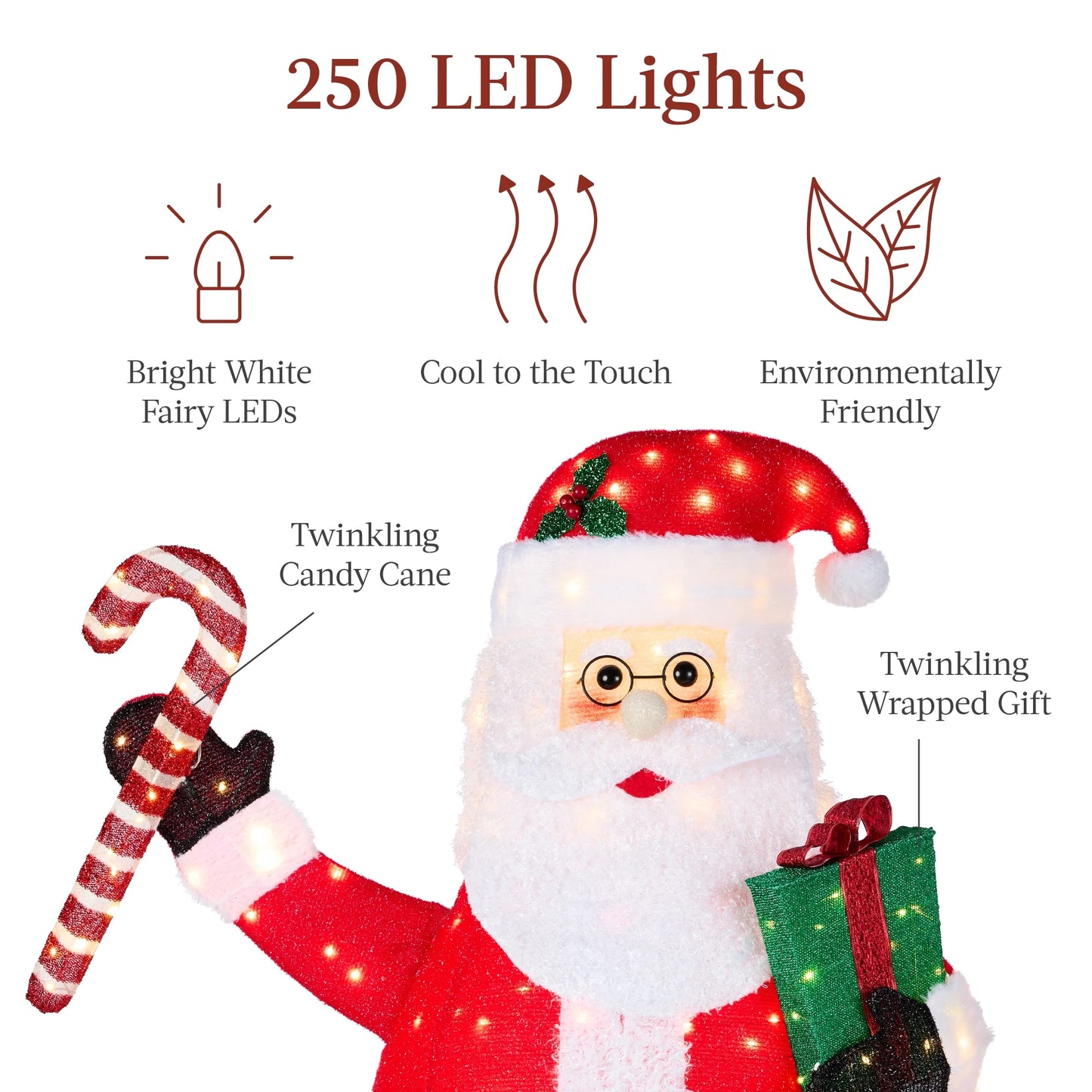 Best Choice Products 5ft Lighted Pop-Up Santa Claus, Outdoor Christmas Holiday Decoration w/250 LED Lights, Hat, Gift