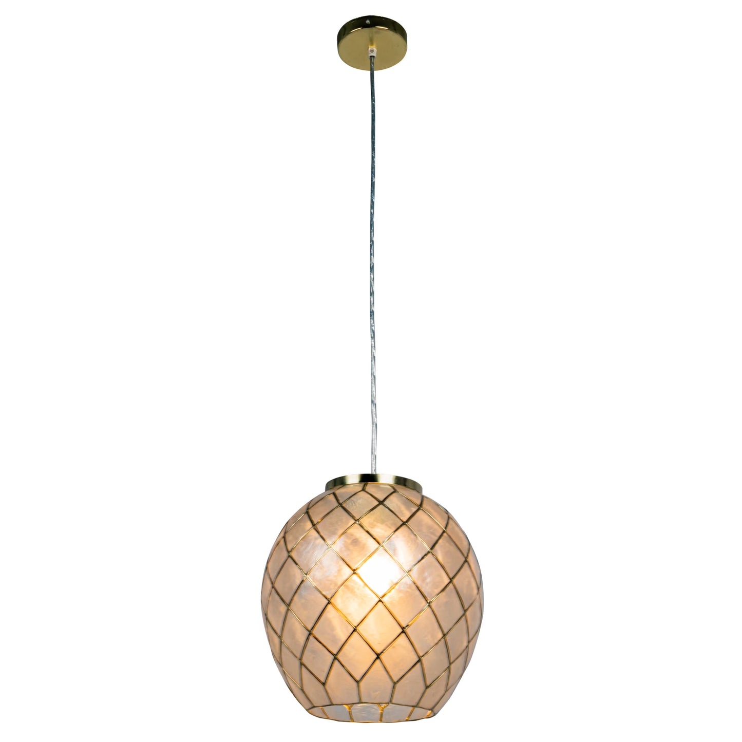 Robert Stevenson Lighting Marina Natural Capiz and Metal Orb Pendant Ceiling Light, Natural and Black