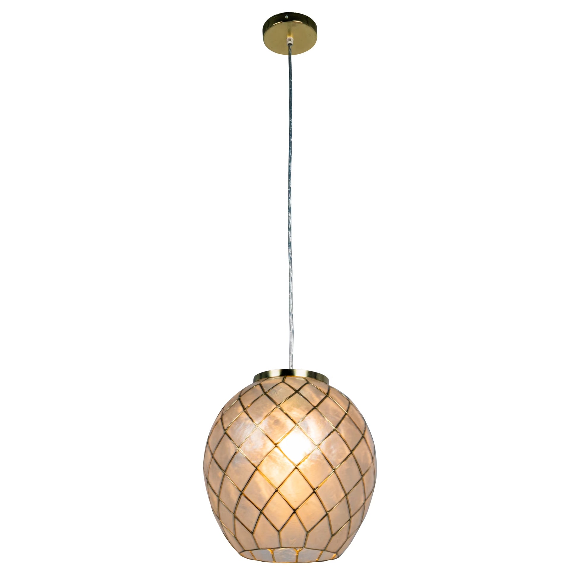 Robert Stevenson Lighting Marina Natural Capiz and Metal Orb Pendant Ceiling Light, Natural and Black