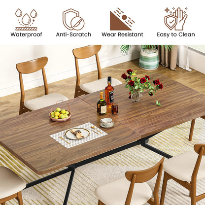 Baxluxe Mid Century Modern Dining Table 70.8 Inch, 6-8 Person Rectangular Kitchen Table with X-Shaped Metal Legs, Wooden Surface Coffee Tables for Living Room, Dining Room, Breakfast Nook, Brown