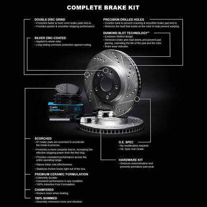 R1 Concepts Front Brakes and Rotors Kit |Front Brake Pads| Brake Rotors and Pads| Ceramic Brake Pads and Rotors |Hardware Kit WGWH1-56019