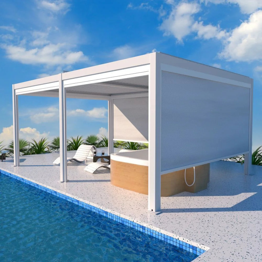 Freestanding Villa Pergola with Motorization and LED Lighting Included, 19' x 13', White