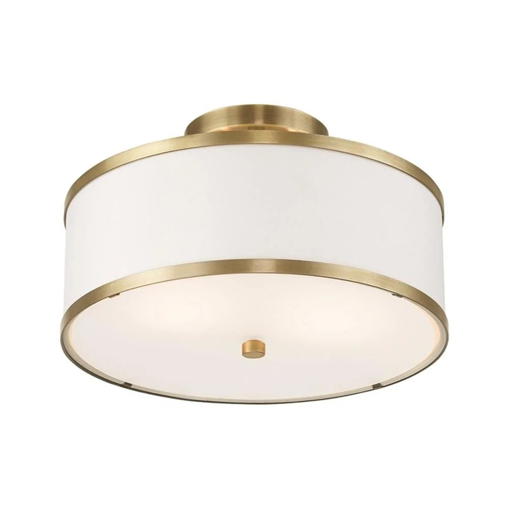 Livex Lighting Park Ridge 2-Light Metal & Fabric Ceiling Mount in Antique Brass