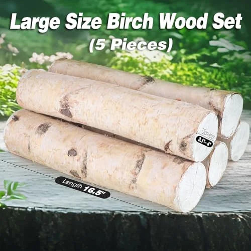 Large Birch Logs Fireplace Decor Birch Wood for Decorative DIY Crafts Natural Logs Gas Fireplace Log Fire Wood Logs for Decor Christmas 3.1-4 in Dia (Set of 5)