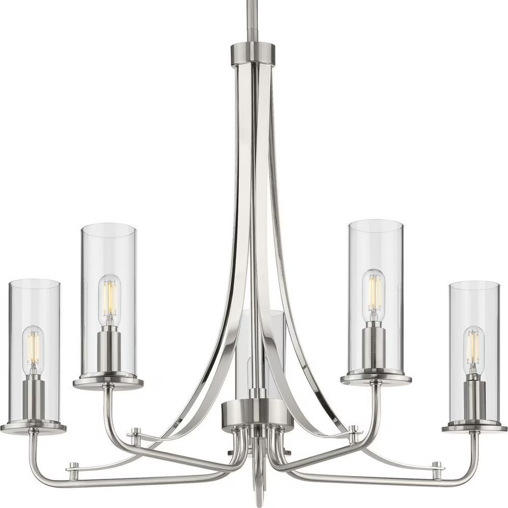 P400209-009-Progress Lighting-Riley - 19.75 Inch Height - Chandeliers Light - 5 Light - Cylinder Shade - Line Voltage-Brushed Nickel Finish