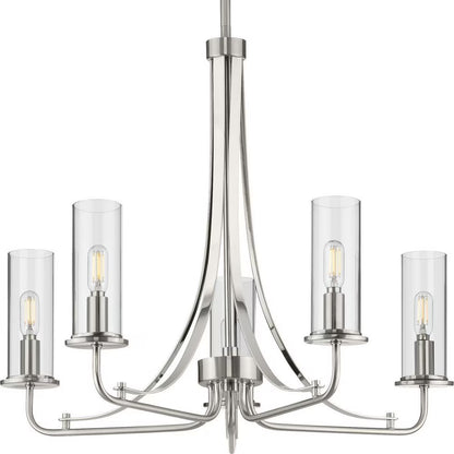 P400209-009-Progress Lighting-Riley - 19.75 Inch Height - Chandeliers Light - 5 Light - Cylinder Shade - Line Voltage-Brushed Nickel Finish