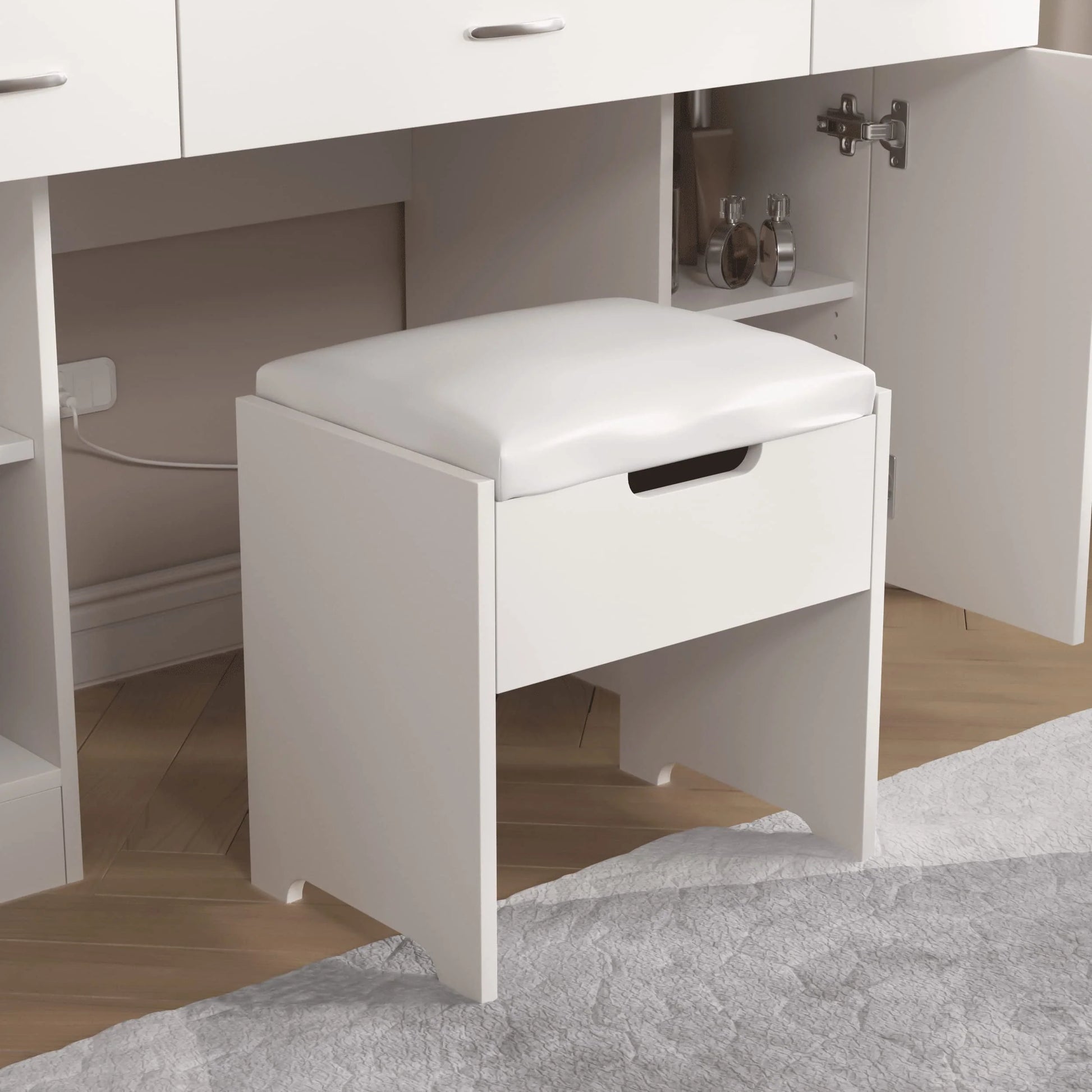 Veanerwood Large Makeup Vanity Set with Lights, White Bedroom Makeup Vanity Table with Storage, 3 Adjustable Lighting Colors, Modern, 45.2in