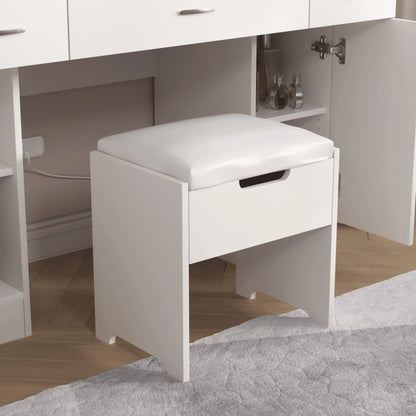 Veanerwood Large Makeup Vanity Set with Lights, White Bedroom Makeup Vanity Table with Storage, 3 Adjustable Lighting Colors, Modern, 45.2in