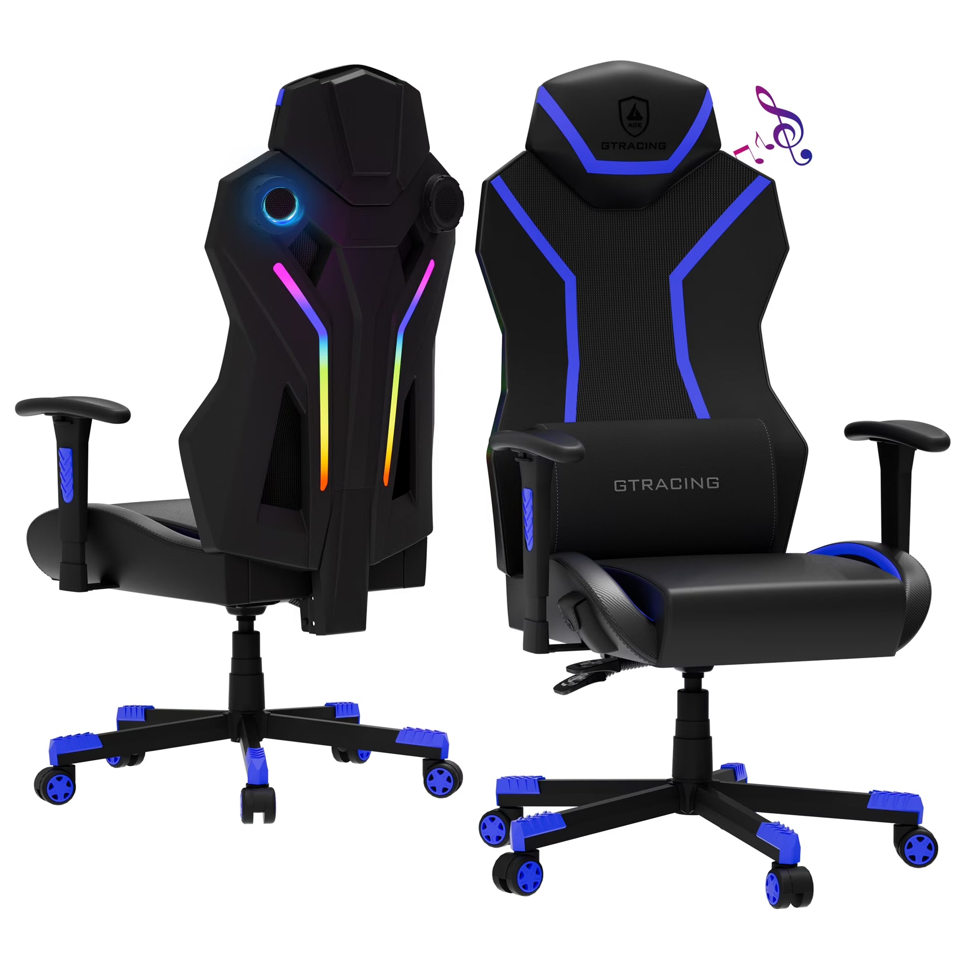 GTRACING LUFT-600 Gaming Chair with Bluetooth Speakers and LED Lighting, White